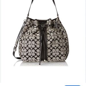 Coach Monogram Drawstring Removable Crossbody Shoulder Strap Bag Black and Gray